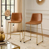 Cia Counter Height Chair Set of 2 | Bucket Faux Leather Seat | Gold Legs