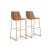 Cia Tall Barstool Chair Set of 2 | Bucket Faux Leather Seat | Gold Legs
