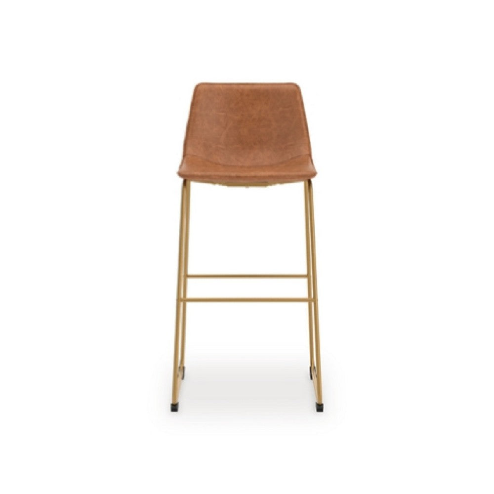 Cia Tall Barstool Chair Set of 2 | Bucket Faux Leather Seat | Gold Legs