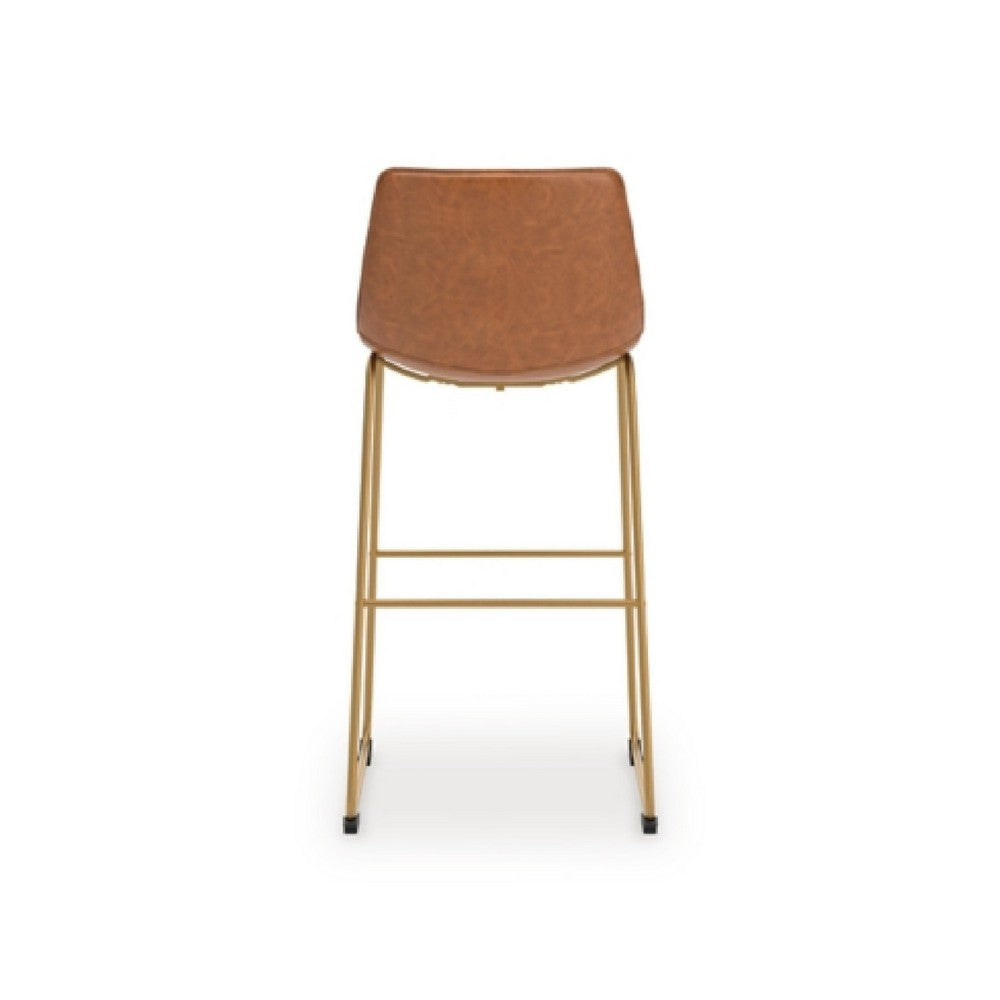 Cia Tall Barstool Chair Set of 2 | Bucket Faux Leather Seat | Gold Legs