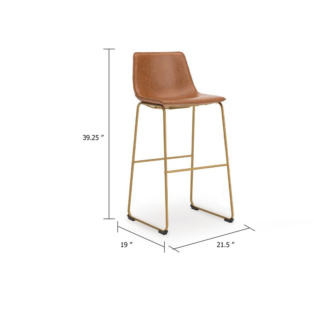 Cia Tall Barstool Chair Set of 2 | Bucket Faux Leather Seat | Gold Legs