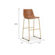 Cia Tall Barstool Chair Set of 2 | Bucket Faux Leather Seat | Gold Legs