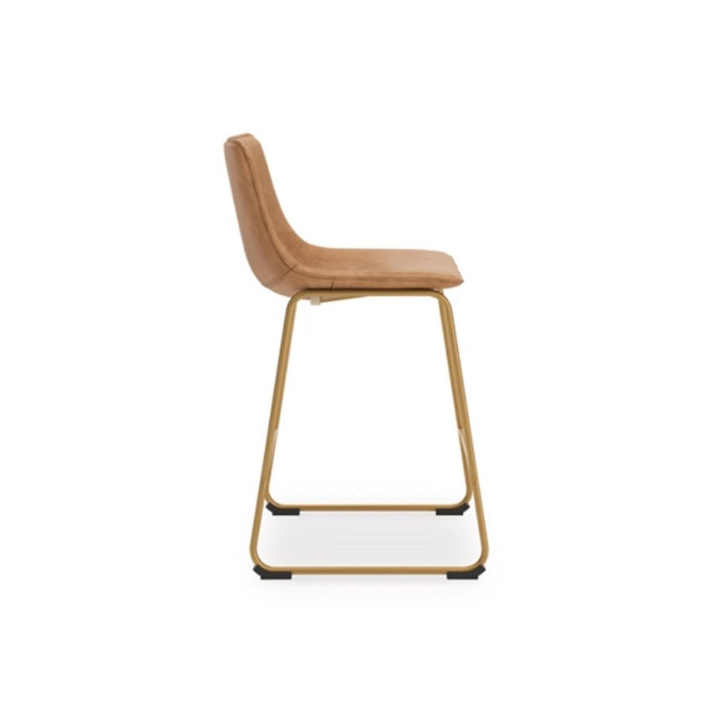 Cia Counter Height Chair Set of 2 | Toast Brown Bucket Faux Leather Seat