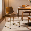 Cia Counter Height Chair Set of 2 | Toast Brown Bucket Faux Leather Seat