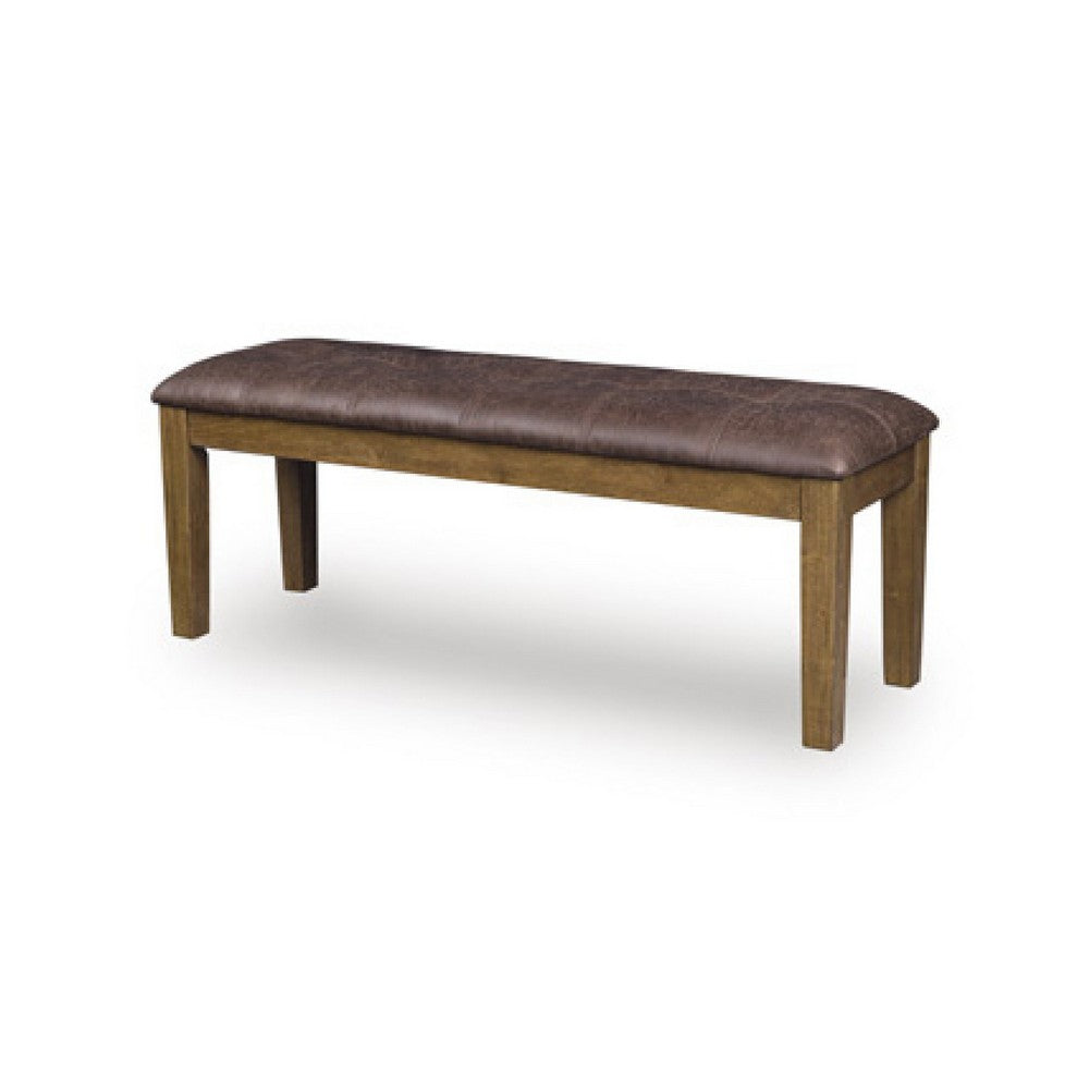 Fori Dining Bench | 50" Faux Leather Seat | Light Brown Tapered Legs