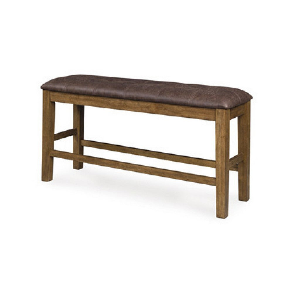 Fori Counter Height Bench | 50" Faux Leather Seat | Light Brown Legs