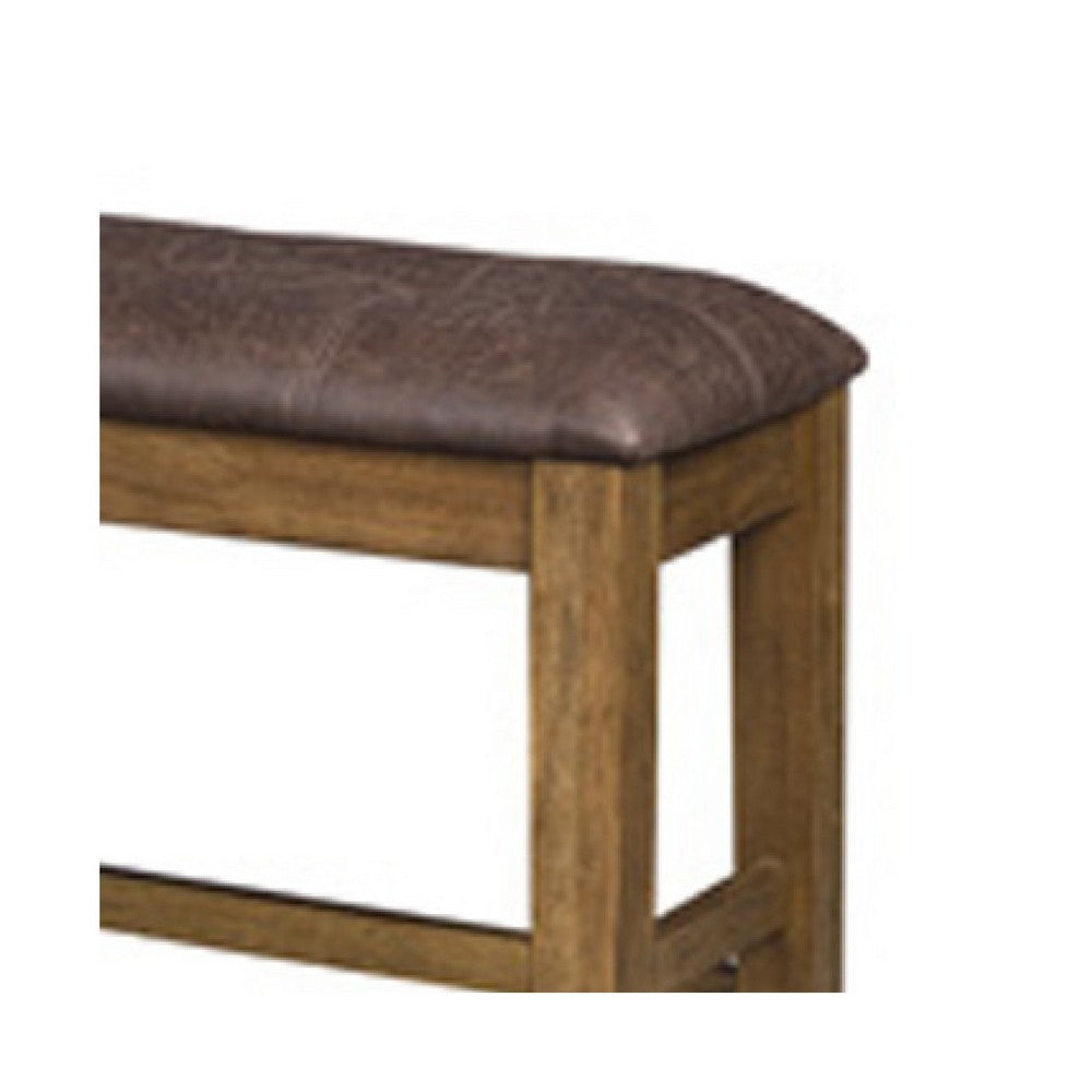 Fori Counter Height Bench | 50" Faux Leather Seat | Light Brown Legs