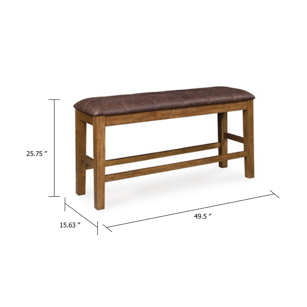 Fori Counter Height Bench | 50" Faux Leather Seat | Light Brown Legs