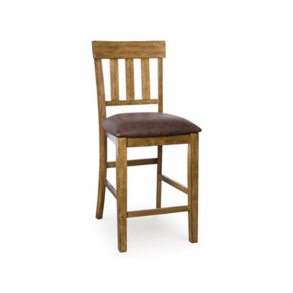 Fori Barstool Chair Set of 2 | Faux Leather Seats | Light Brown Legs