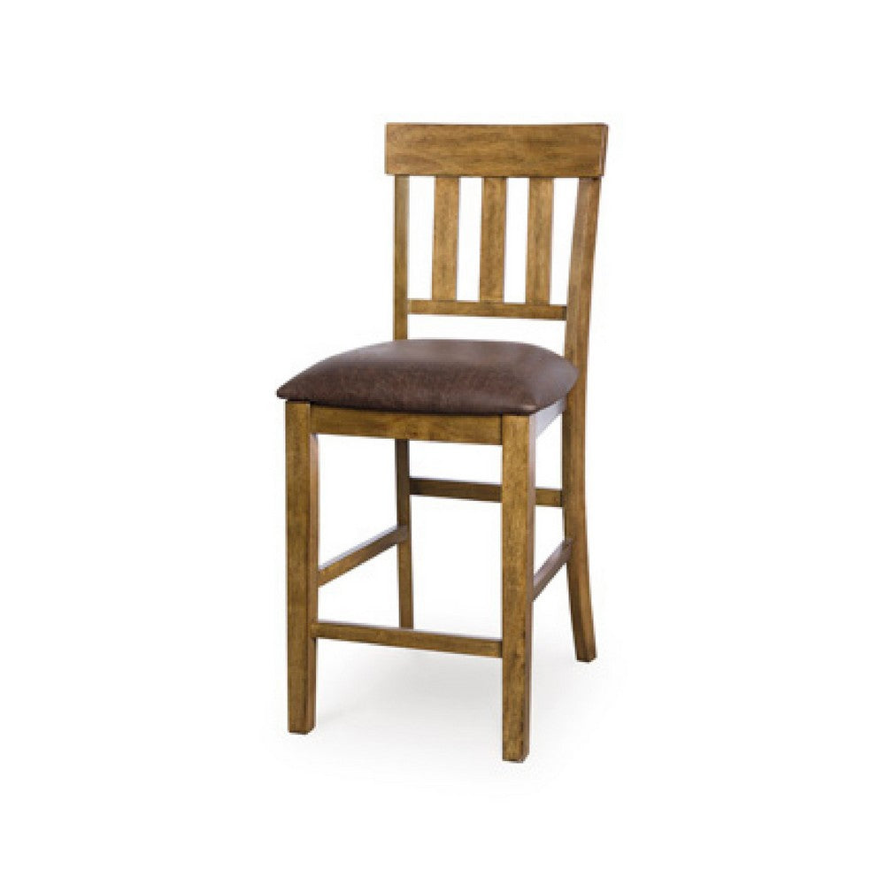 Fori Barstool Chair Set of 2 | Faux Leather Seats | Light Brown Legs