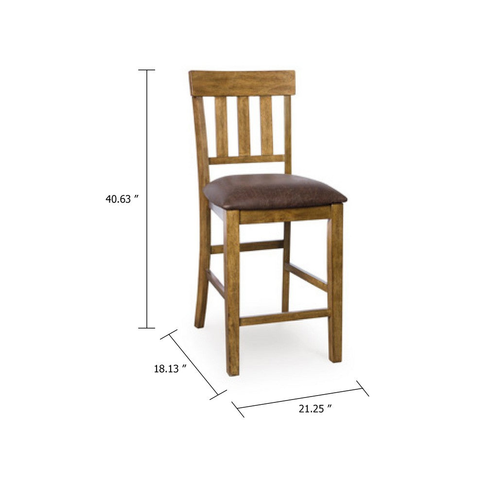 Fori Barstool Chair Set of 2 | Faux Leather Seats | Light Brown Legs