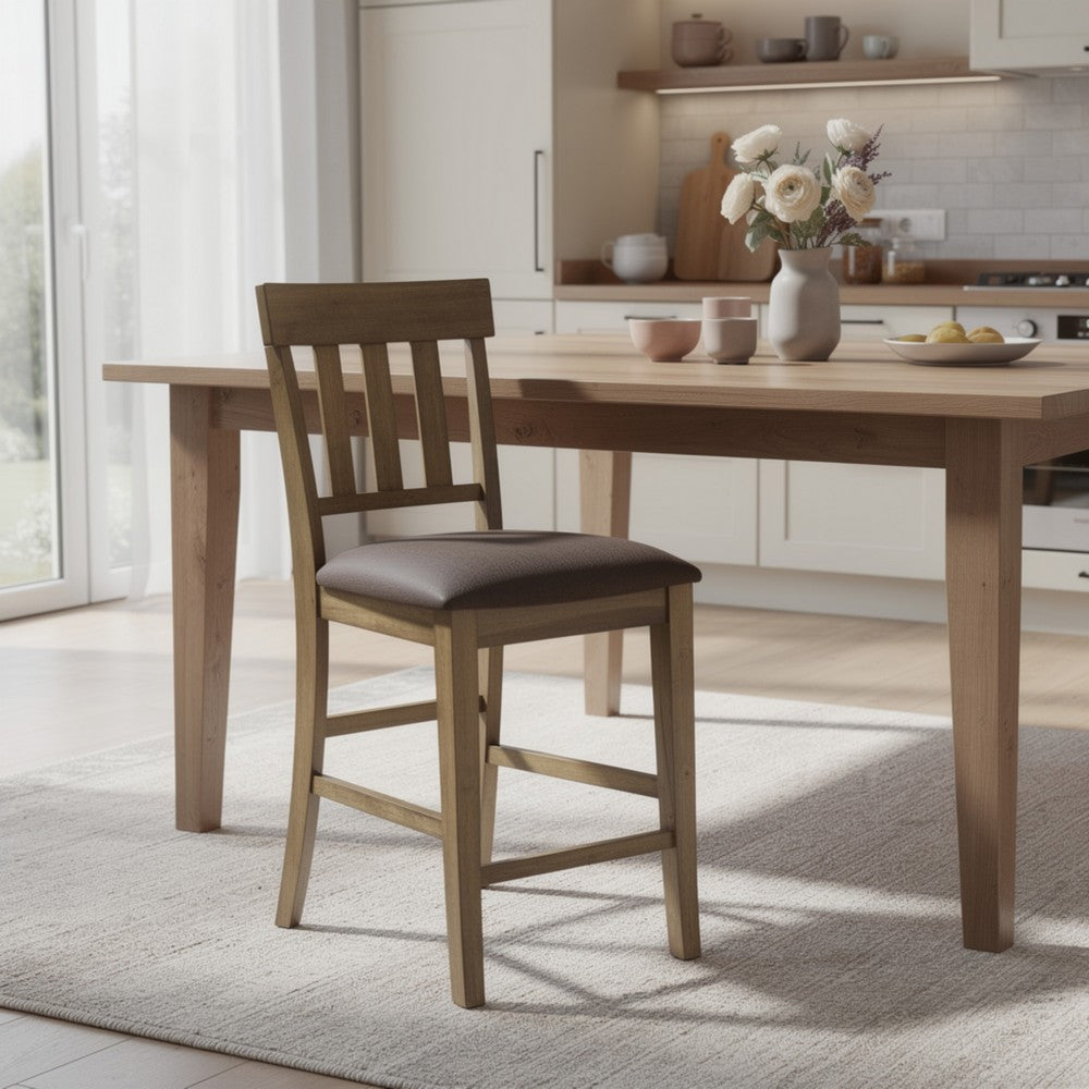 Fori Barstool Chair Set of 2 | Faux Leather Seats | Light Brown Legs