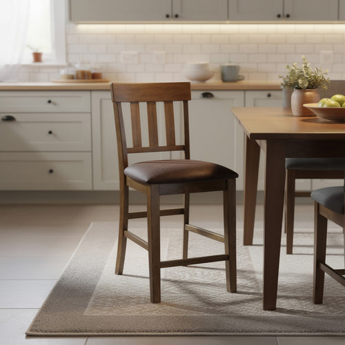 Fori Barstool Chair Set of 2 | Faux Leather Seats | Light Brown Legs