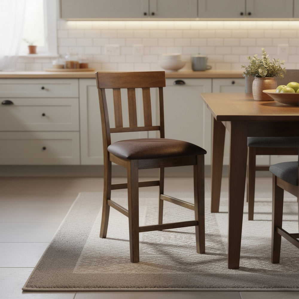 Fori Barstool Chair Set of 2 | Faux Leather Seats | Light Brown Legs