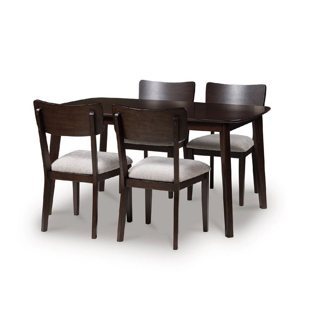 Maly 5pc Dining Table & Chairs Set | Light Gray Cushions | Merlot Brown