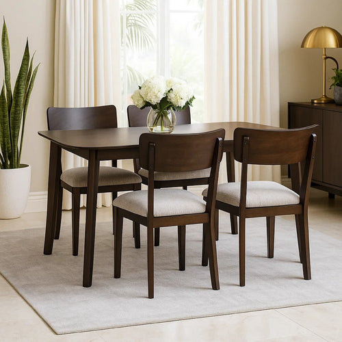 Maly 5pc Dining Table & Chairs Set | Light Gray Cushions | Merlot Brown