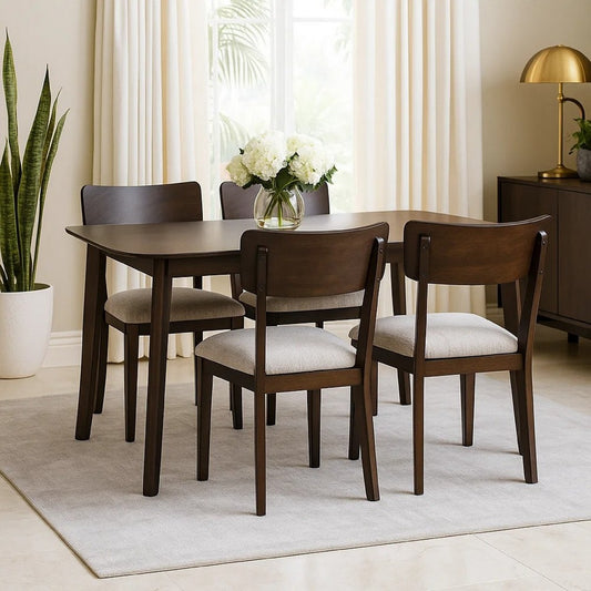 Maly 5pc Dining Table & Chairs Set | Light Gray Cushions | Merlot Brown