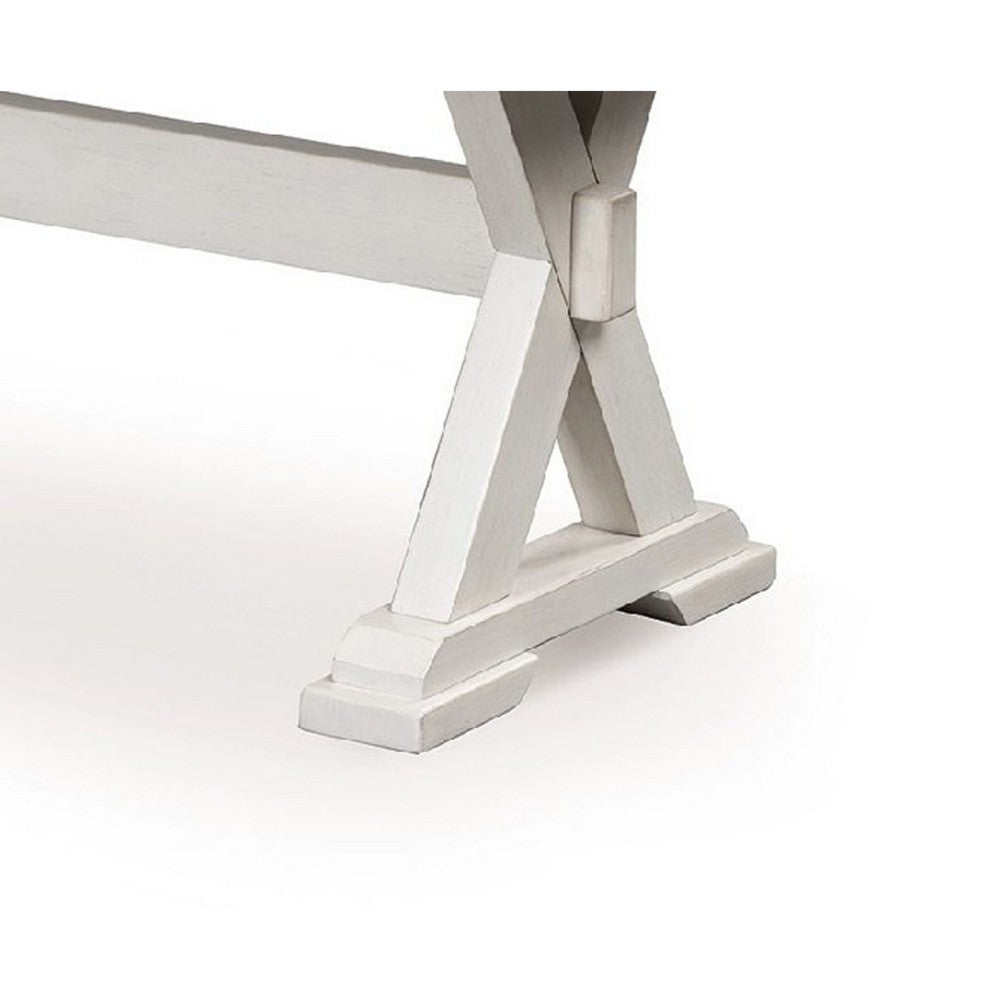 Pury Dining Bench | 48" Light Brown Plank Seat | Antique White Base