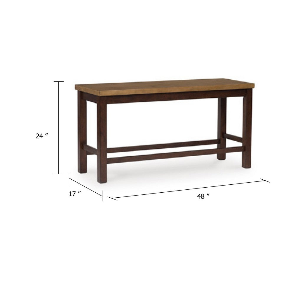 Rex Counter Height Bench | 48" Light Brown Plank Seat | Dark Brown
