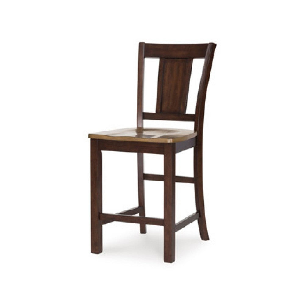 Rex Counter Height Chair Set of 2 | Light Brown Plank Seat | Dark Brown