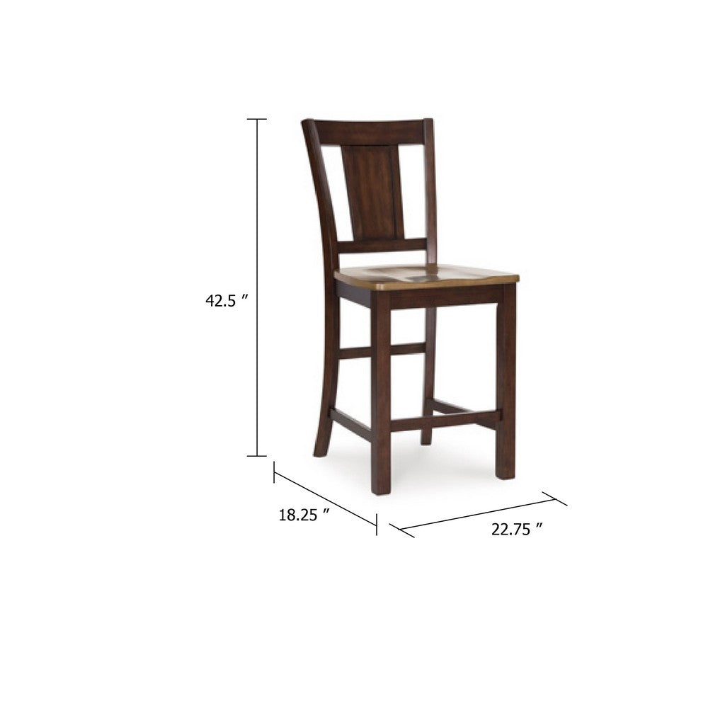 Rex Counter Height Chair Set of 2 | Light Brown Plank Seat | Dark Brown