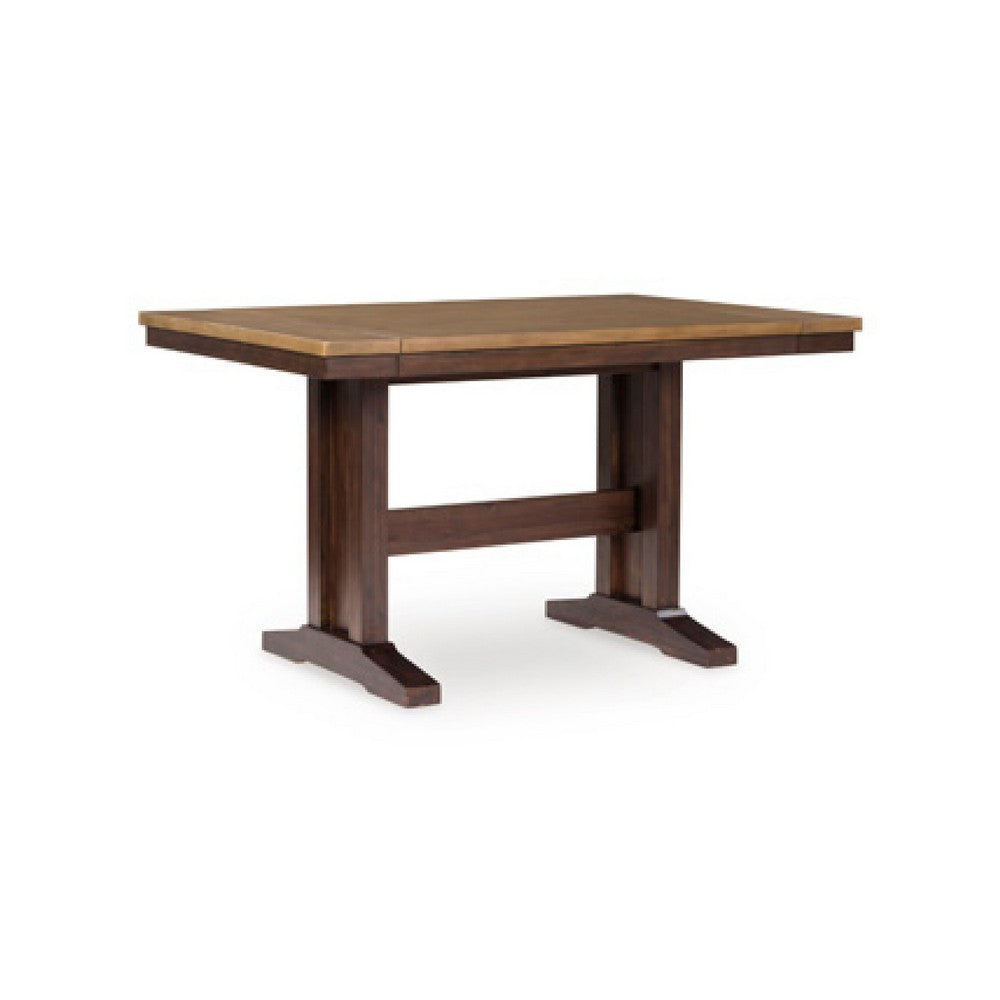 Rex Extendable Counter Table | 2 Leaves | Light Brown Planks | Dark Brown