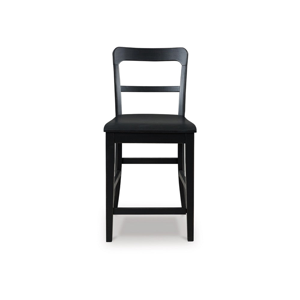 Gela Counter Stool Chair Set of 2 | Stylized Ladder Back | Plank Seat | Black
