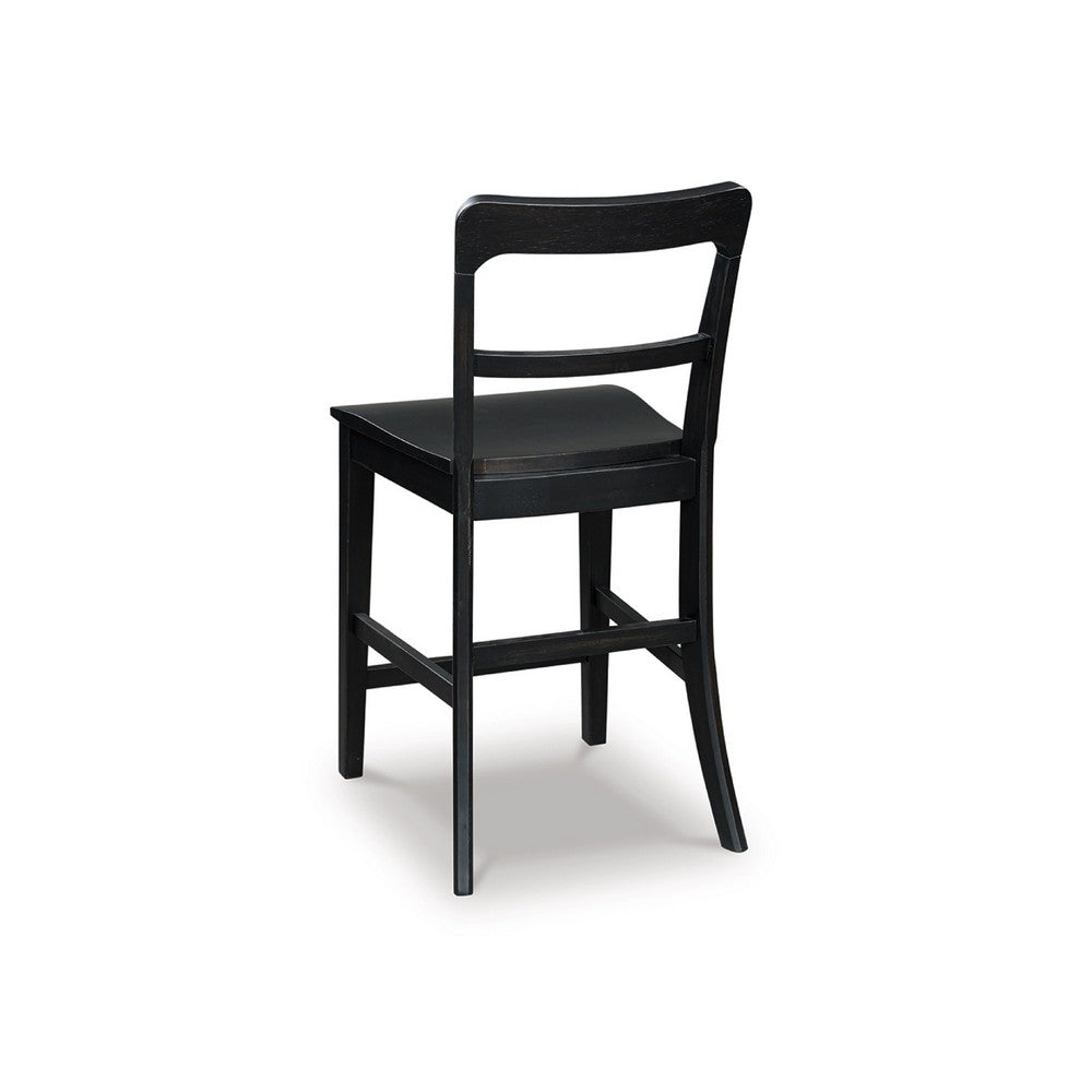 Gela Counter Stool Chair Set of 2 | Stylized Ladder Back | Plank Seat | Black