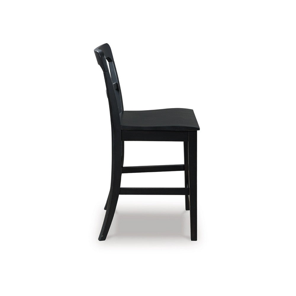 Gela Counter Stool Chair Set of 2 | Stylized Ladder Back | Plank Seat | Black