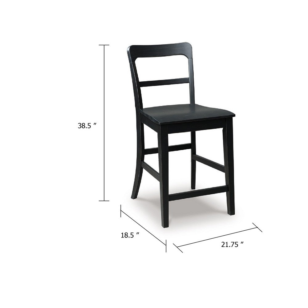 Gela Counter Stool Chair Set of 2 | Stylized Ladder Back | Plank Seat | Black