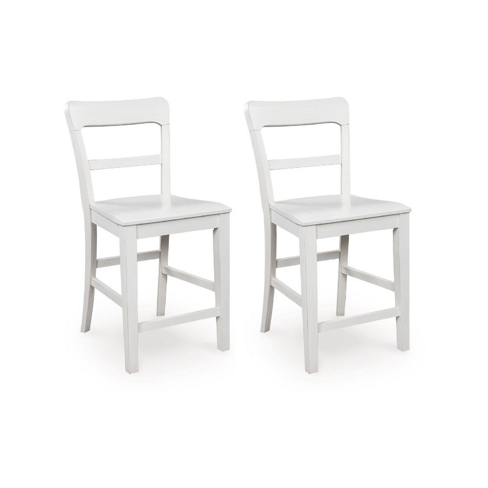 Gela Counter Stool Chair Set of 2 | Stylized Ladder Back | Plank Seat | White