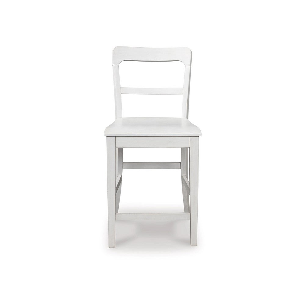 Gela Counter Stool Chair Set of 2 | Stylized Ladder Back | Plank Seat | White