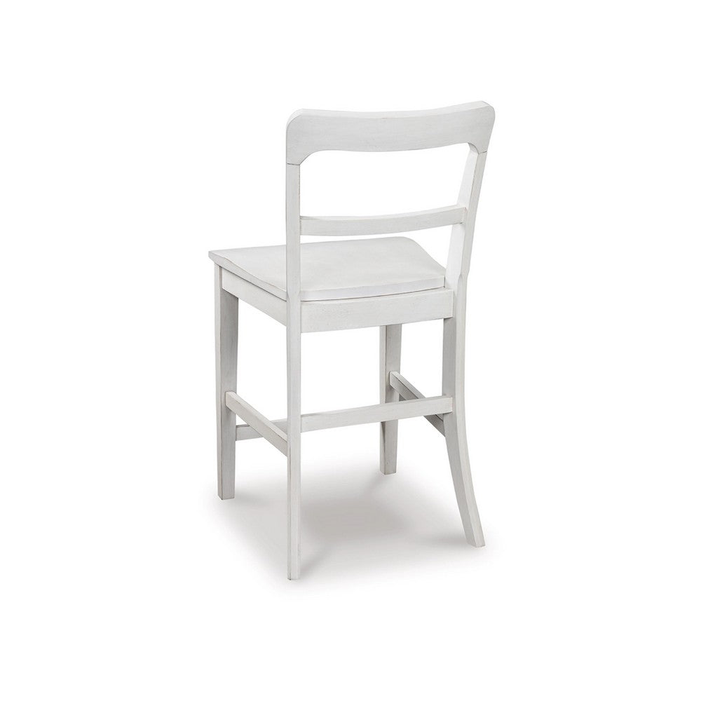 Gela Counter Stool Chair Set of 2 | Stylized Ladder Back | Plank Seat | White