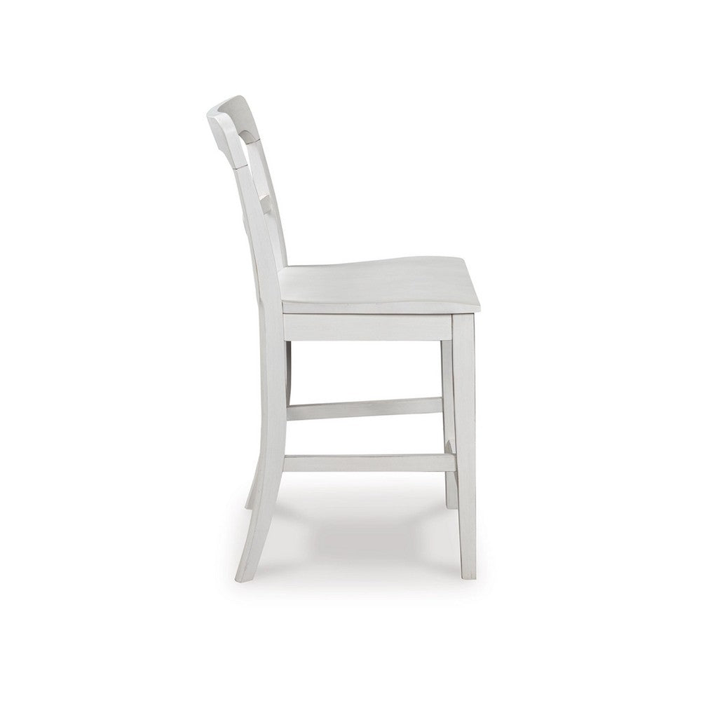 Gela Counter Stool Chair Set of 2 | Stylized Ladder Back | Plank Seat | White