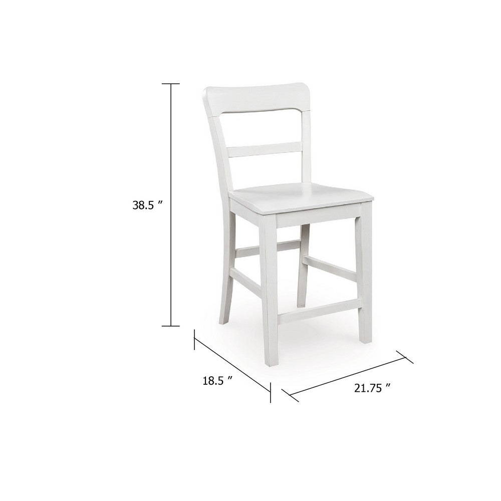 Gela Counter Stool Chair Set of 2 | Stylized Ladder Back | Plank Seat | White