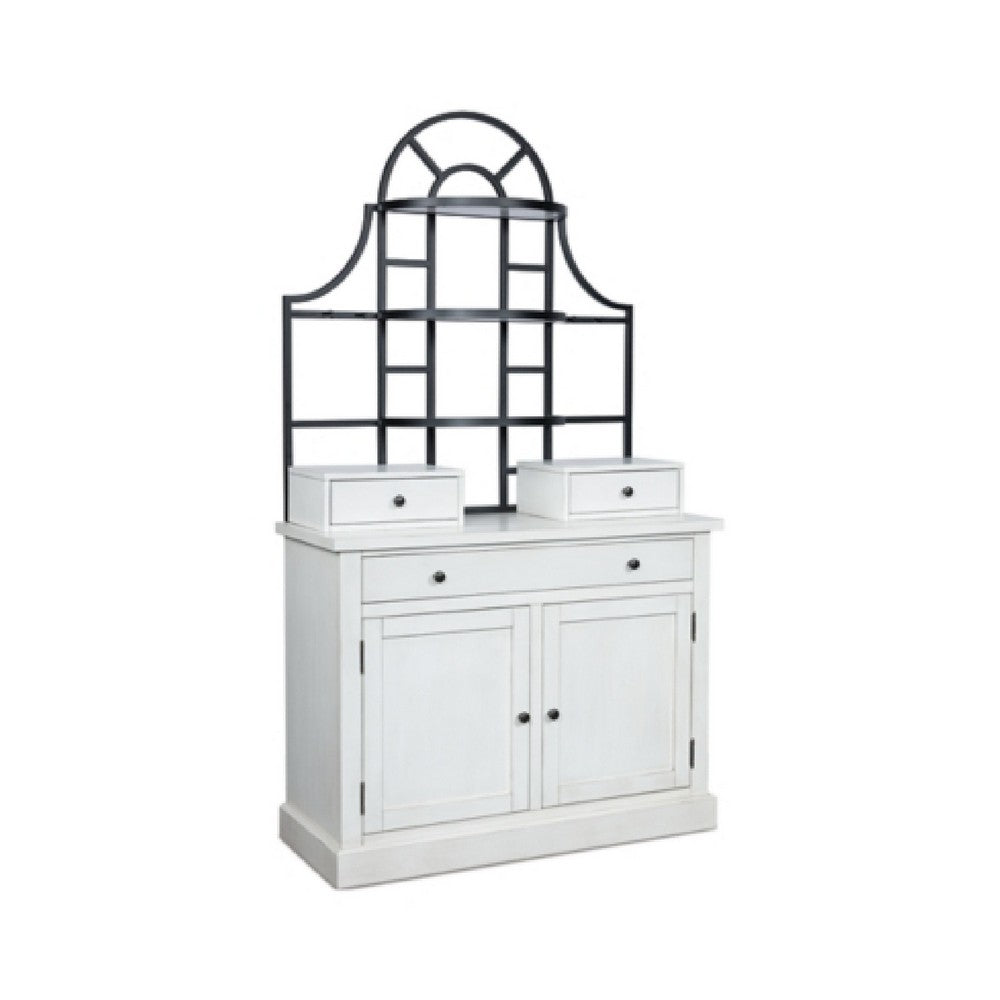 Gela Bakers Rack Base | 3 Drawers w 2 Cabinet Doors | White Wood