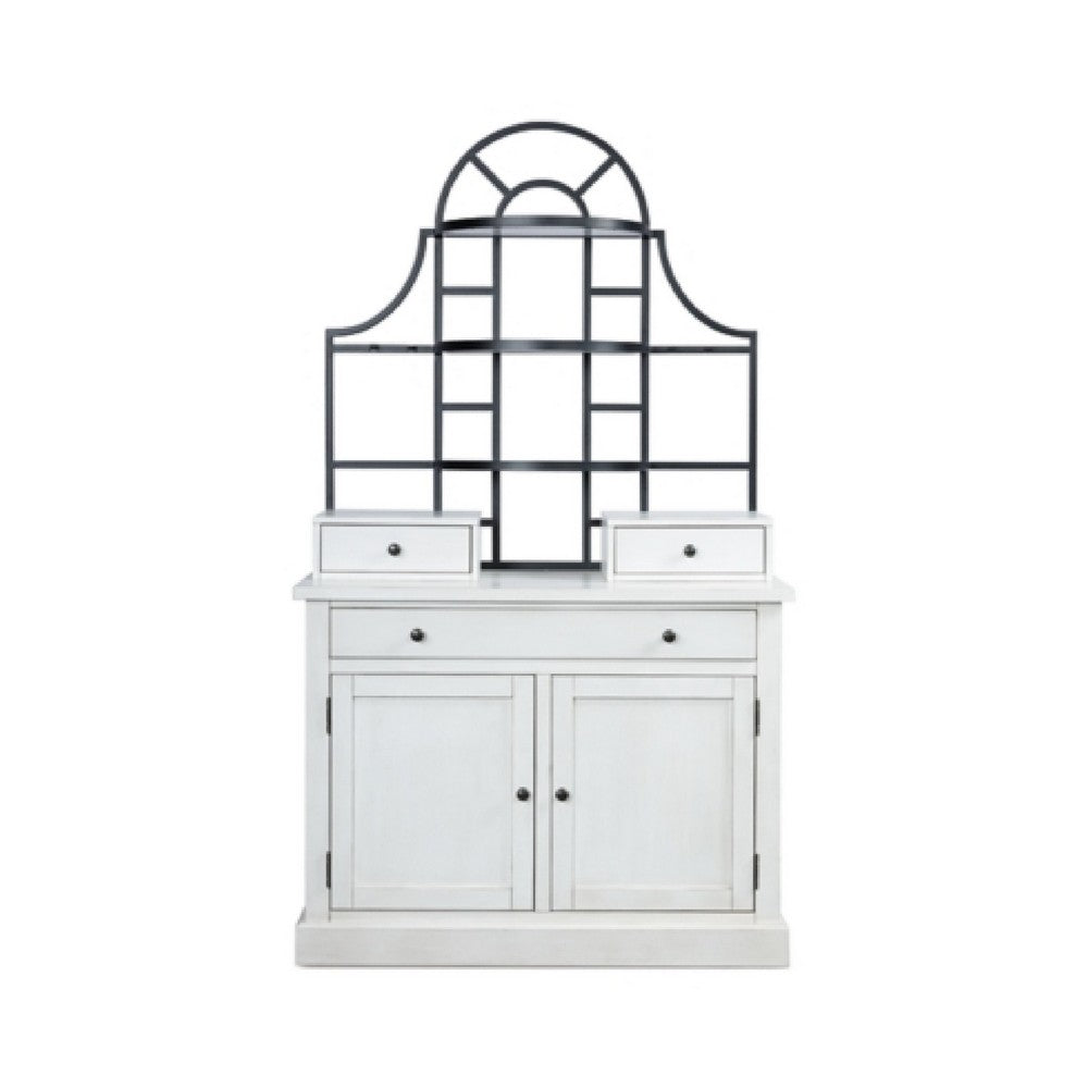 Gela Bakers Rack Base | 3 Drawers w 2 Cabinet Doors | White Wood