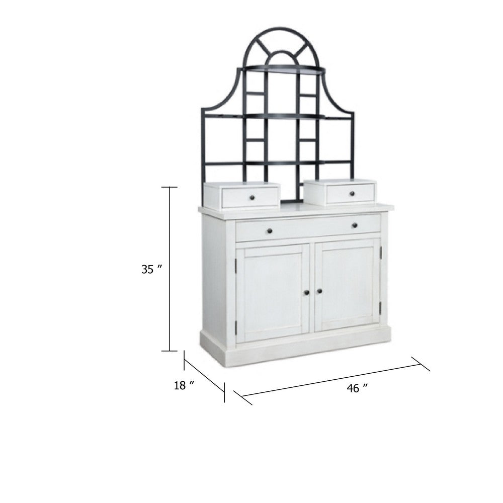 Gela Bakers Rack Base | 3 Drawers w 2 Cabinet Doors | White Wood