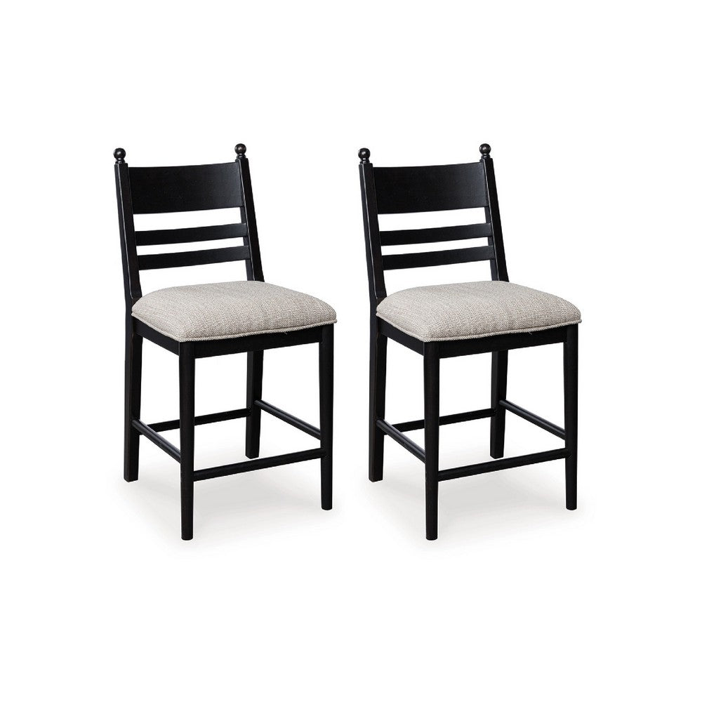 Gela Counter Height Chair Set of 2 | Beige Seat | Black Ladderback