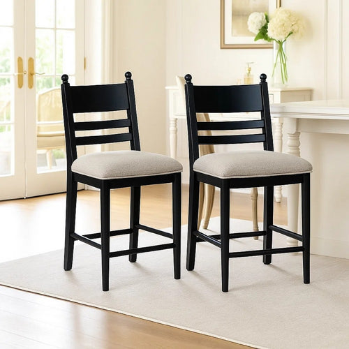 Gela Counter Height Chair Set of 2 | Beige Seat | Black Ladderback