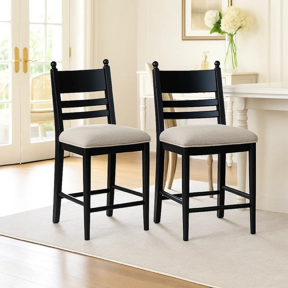 Gela Counter Height Chair Set of 2 | Beige Seat | Black Ladderback
