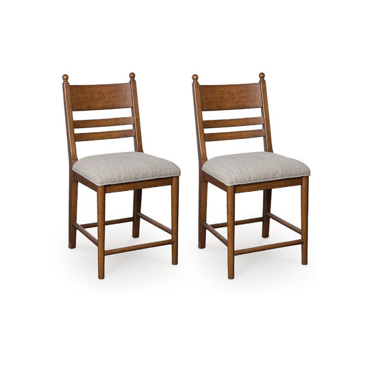 Gela Counter Height Chair Set of 2 | Beige Seat | Brown Ladderback