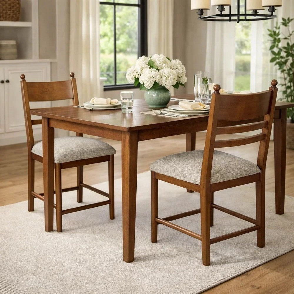 Gela Counter Height Chair Set of 2 | Beige Seat | Brown Ladderback