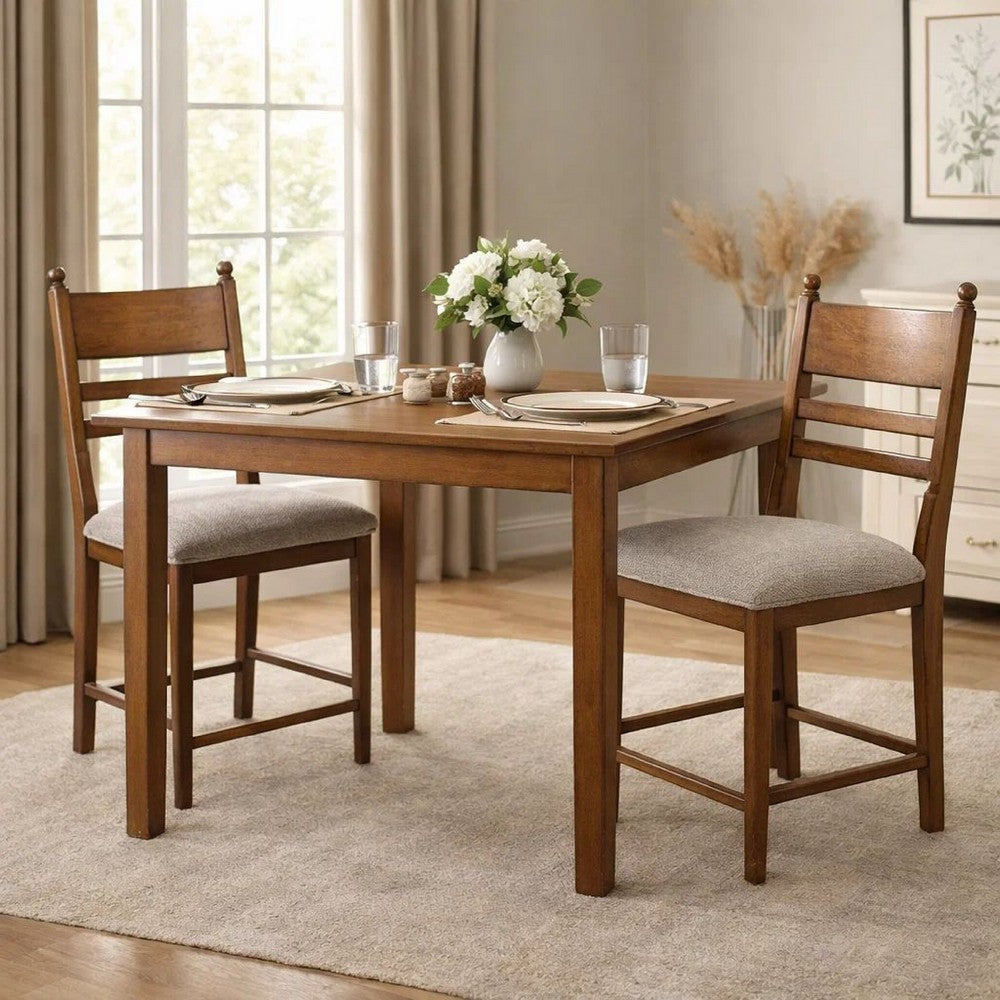 Gela Counter Height Chair Set of 2 | Beige Seat | Brown Ladderback