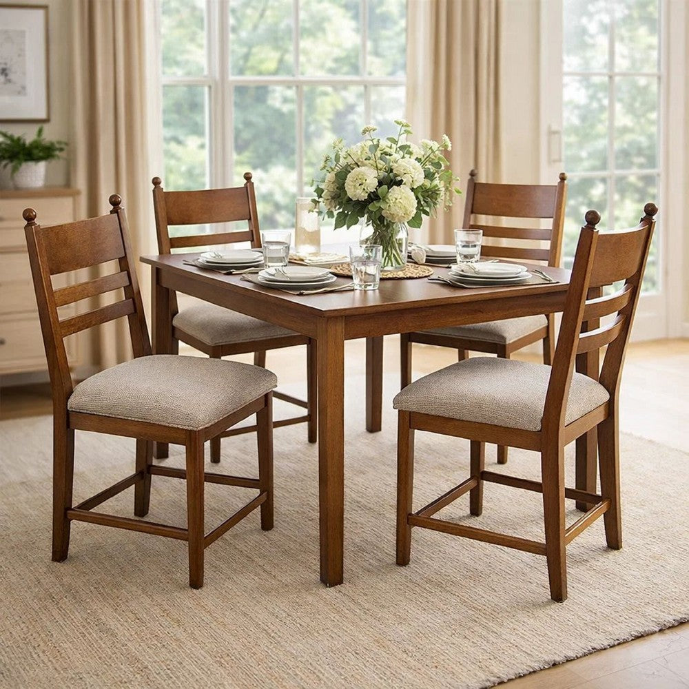 Gela Counter Height Chair Set of 2 | Beige Seat | Brown Ladderback