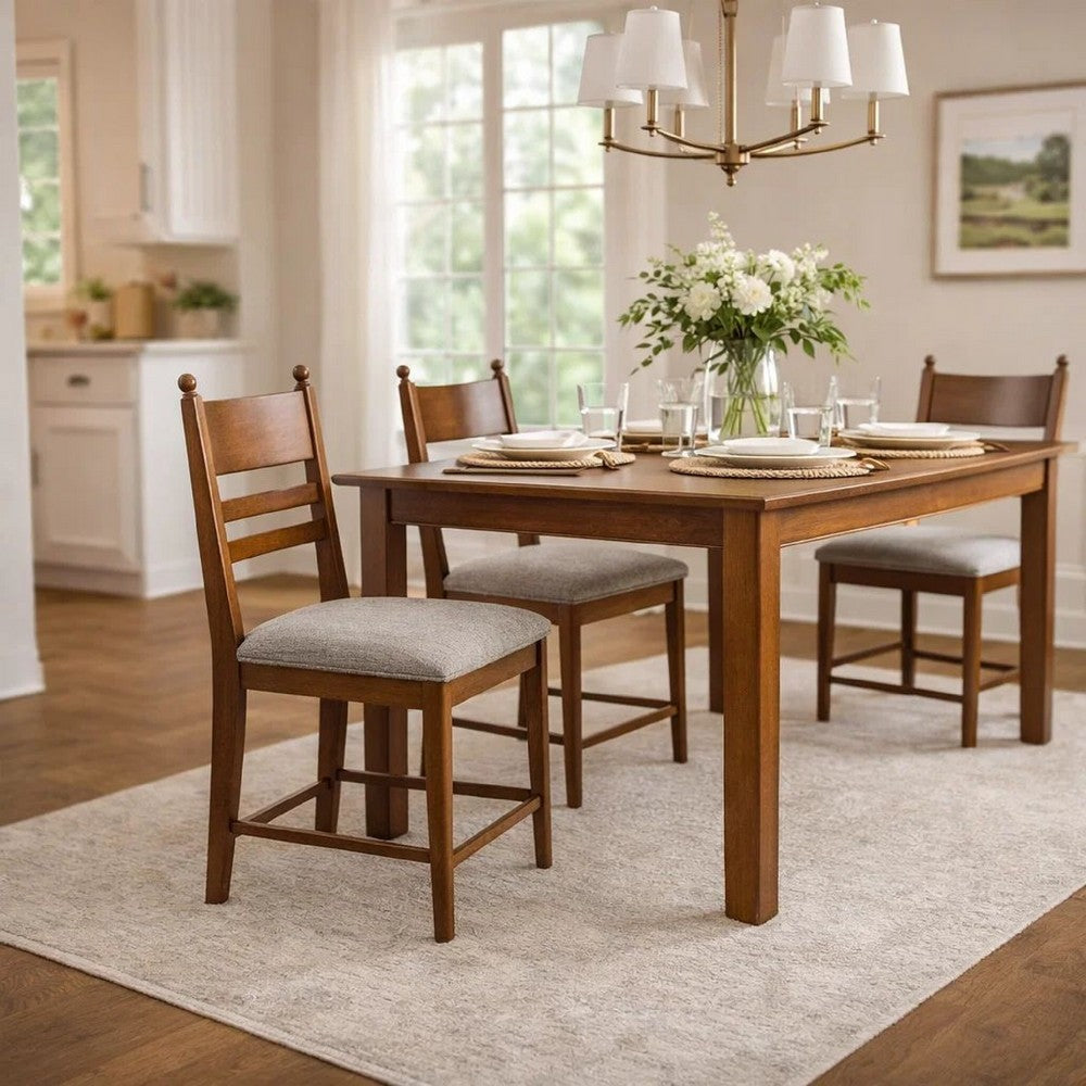 Gela Counter Height Chair Set of 2 | Beige Seat | Brown Ladderback