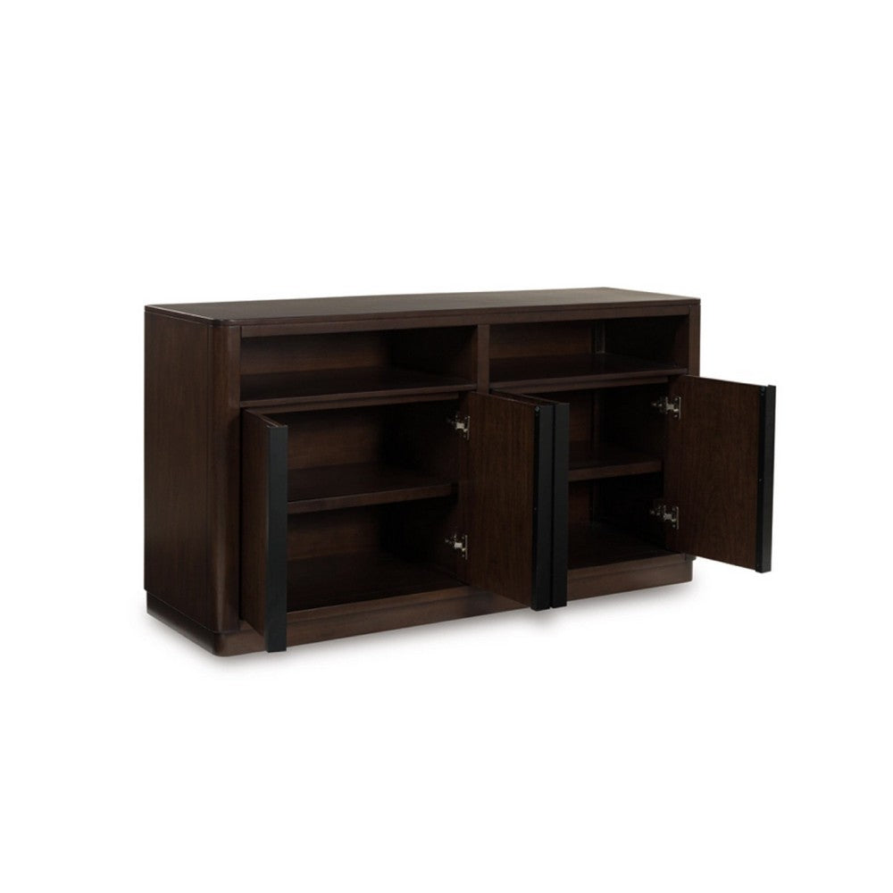 Dely Buffet Server | 4 Cabinet Doors w 2 Open Shelves | Dark Brown 60"