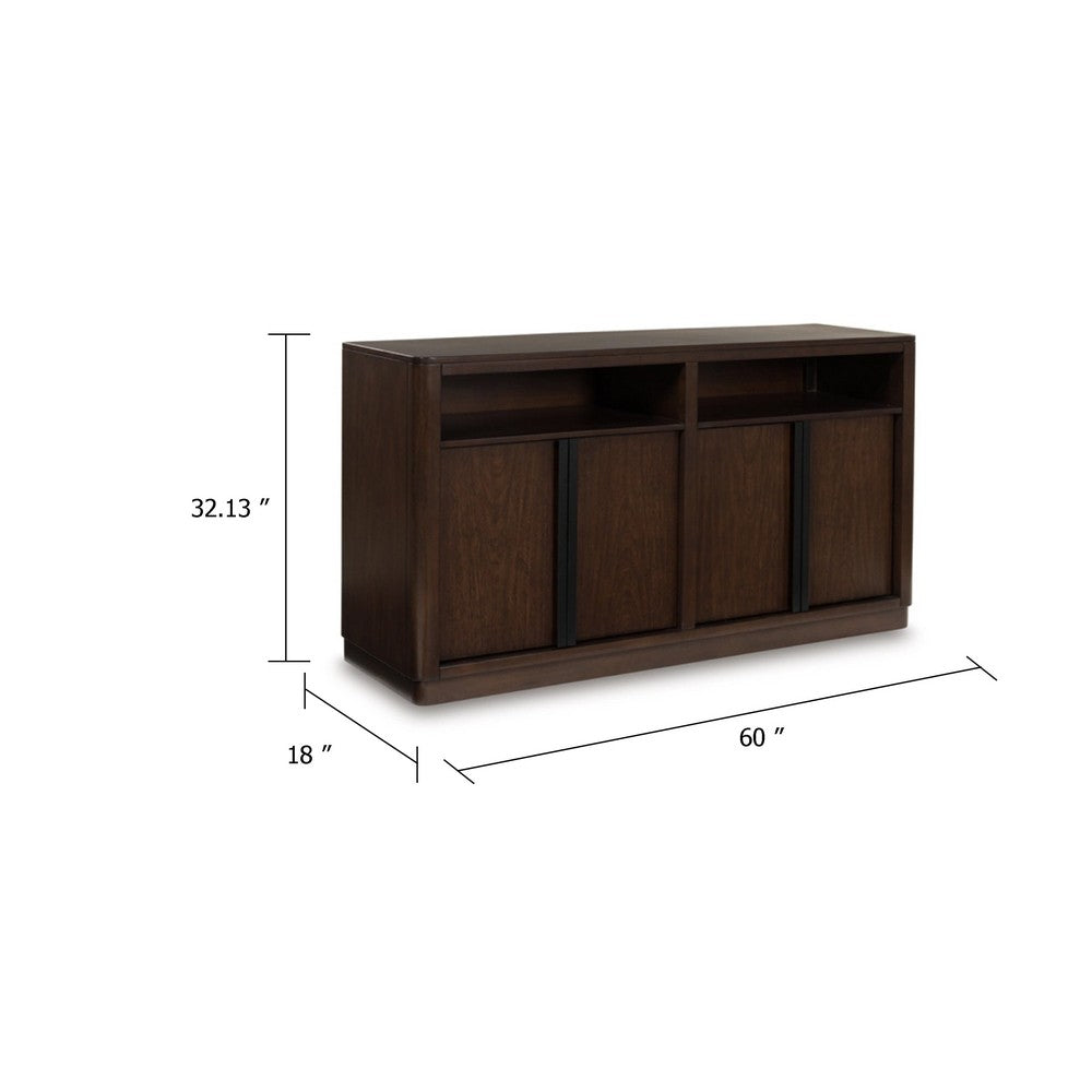 Dely Buffet Server | 4 Cabinet Doors w 2 Open Shelves | Dark Brown 60"