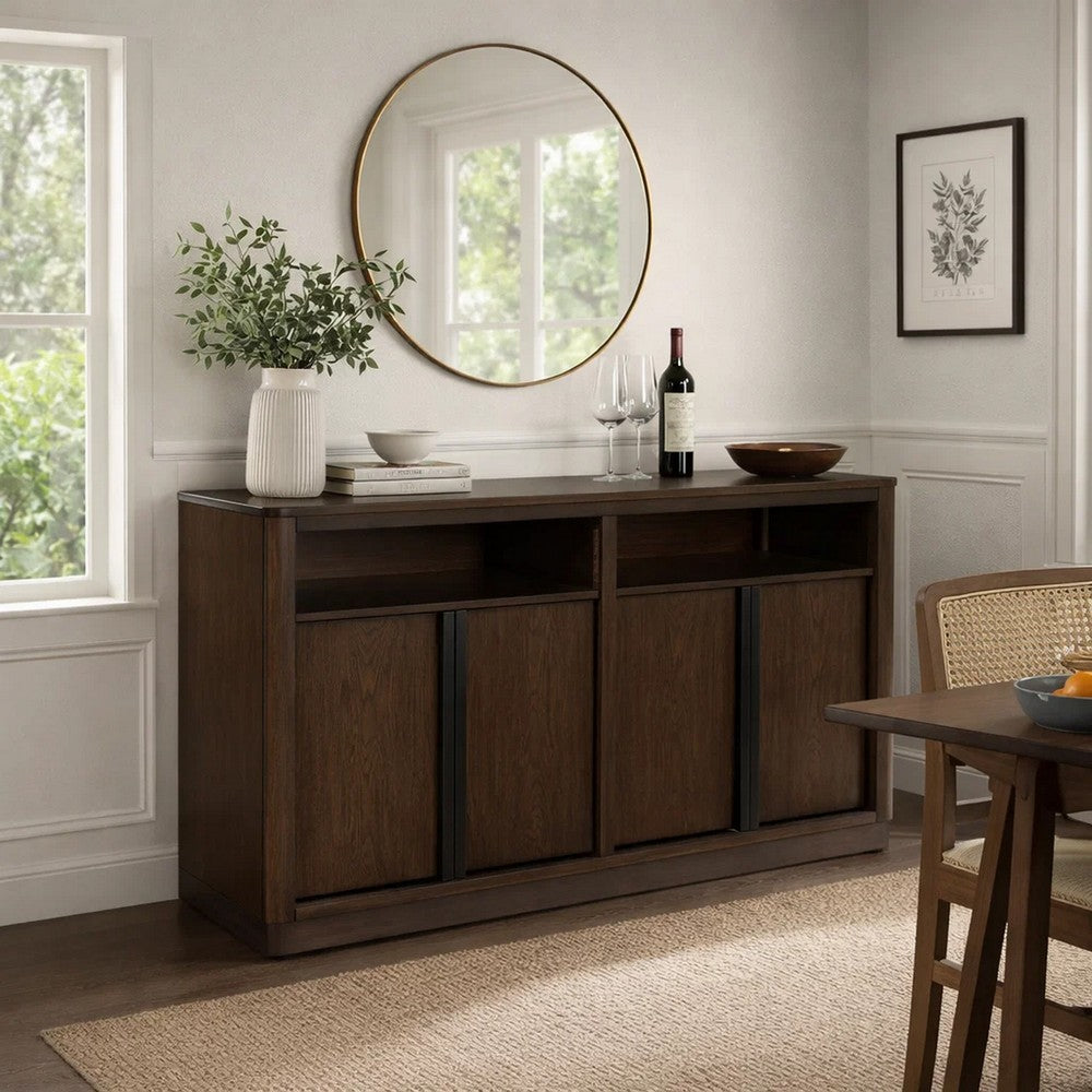 Dely Buffet Server | 4 Cabinet Doors w 2 Open Shelves | Dark Brown 60"