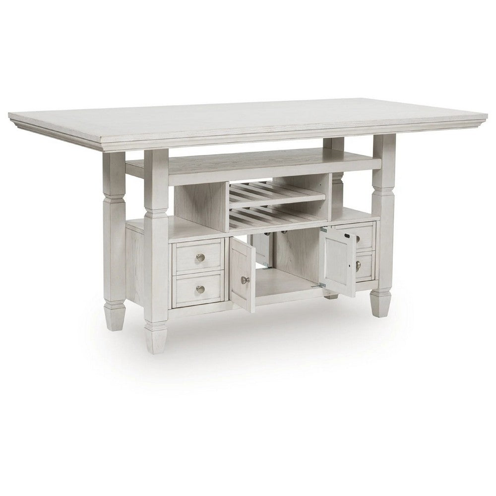 Lea Counter Height Dining Table | Wine Racks | 72" Antiqued White